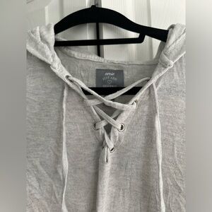 Aerie Just Add Leggings Lace-Up Hoodie‎ Top, Long Sleeve, Gray, Casual